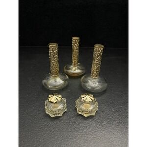 Vintage Avon Perfume Bottle Lot Gold Filigree Charisma Brocade Glass 5pc Set